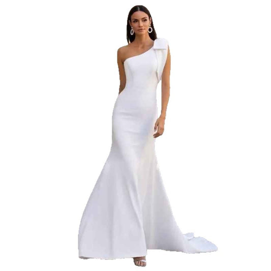 Fishtail Simple Elegant Slimming Long One-shoulder Gown