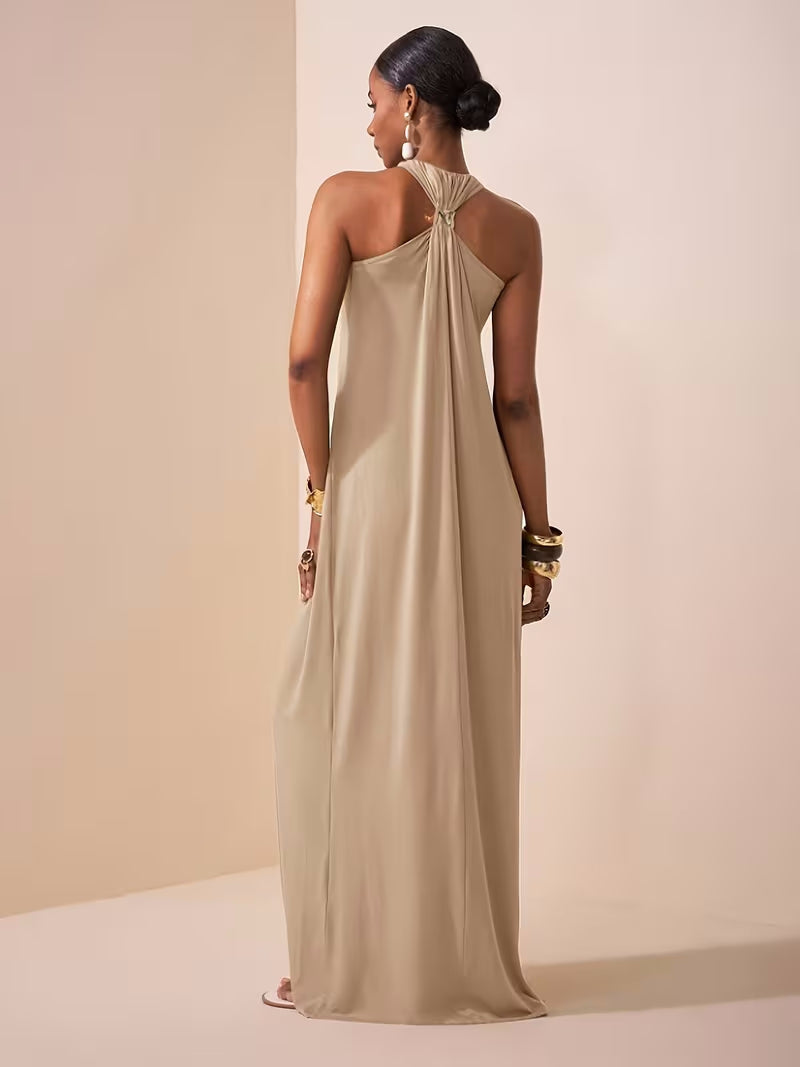 Halter Neck Draped Maxi Dress with Ring Detail