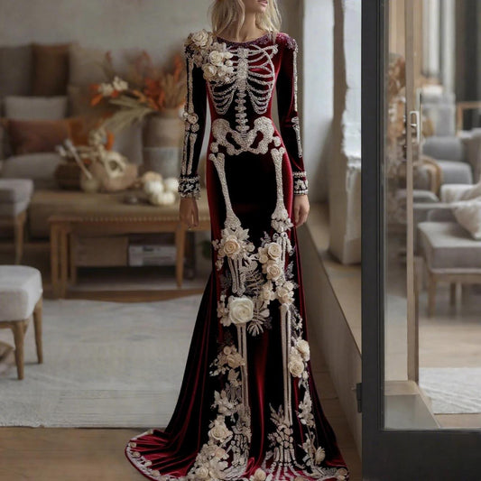 Beautiful Ball Gown Formal Skeleton Bones Halloween Dress