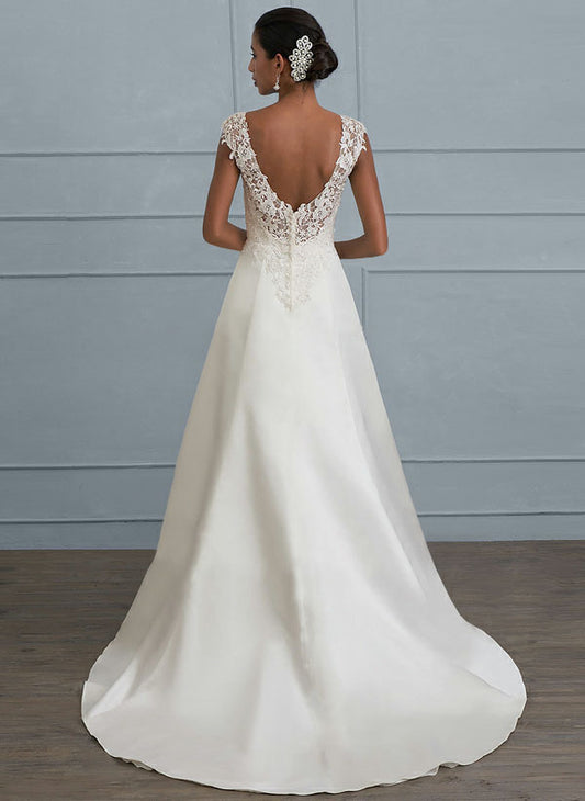 Royal Off-the-Shoulder Satin Wedding Dress with Dramatic Royal Train.