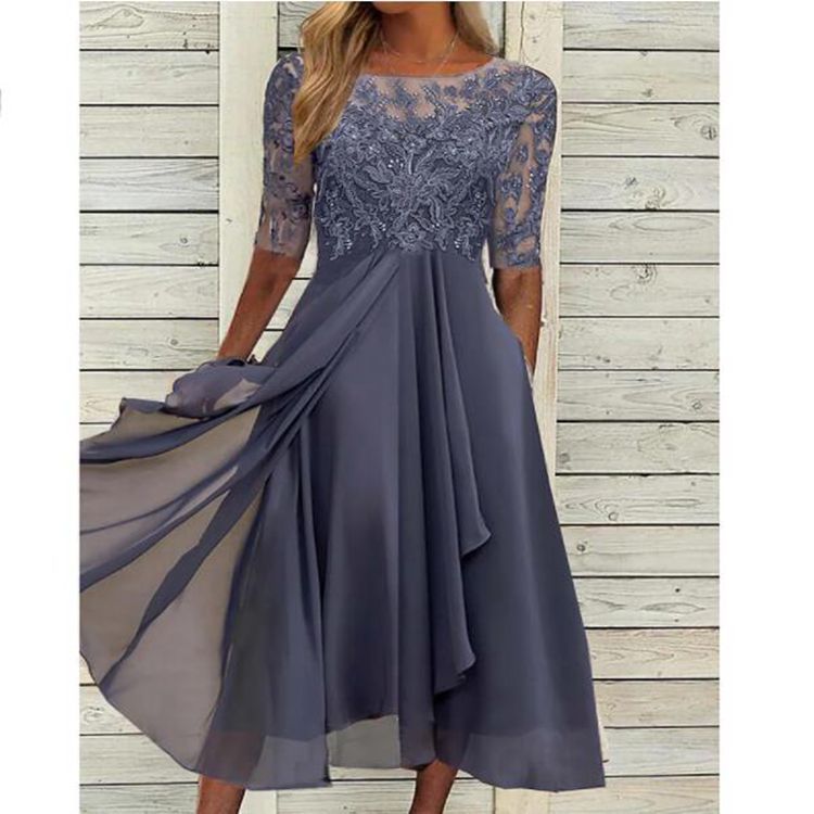 Chiffon Stitching Lace Hollow-out Bridesmaid Evening Dress