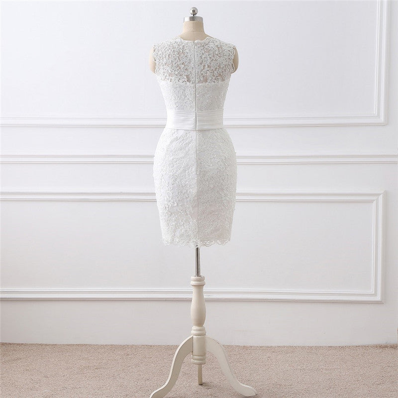 2-in-1 Convertible Wedding Dress with Detachable Tulle Train & Lace Mini.