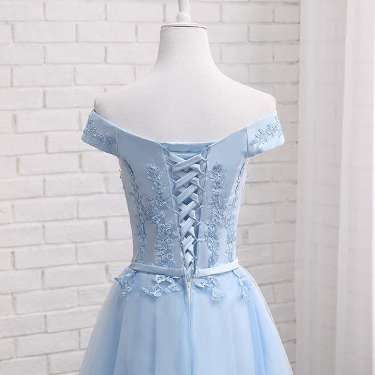 Long Blue Bridesmaid Sisters Dress One-shoulder Evening Dress
