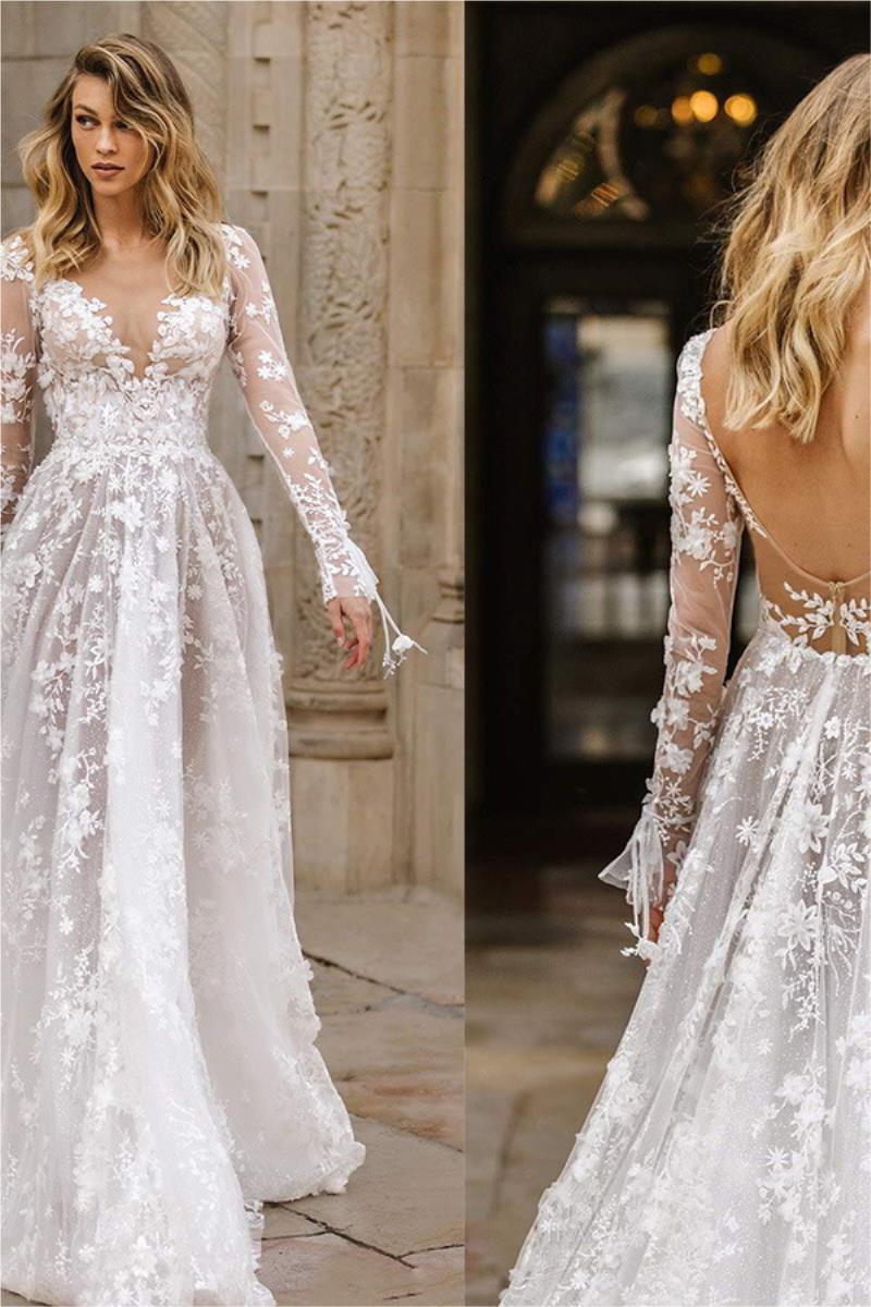 Sexy Lace Long Sleeve Wedding Dress