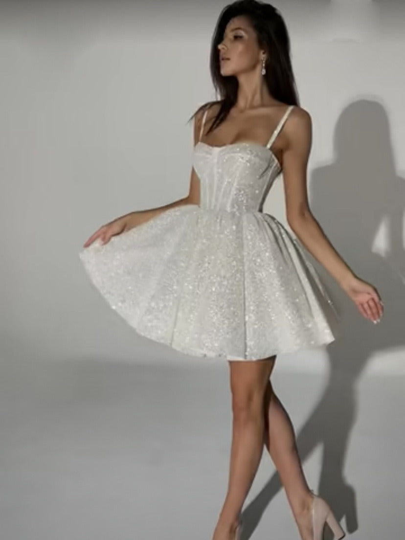 White Silver Spray Skirt Wedding Dress