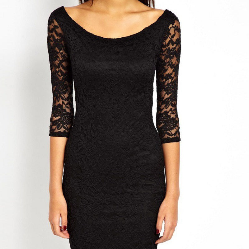 Lace Midi Dress – Three – Quarter Sleeve Cocktail Dress luxury bridal gown by Bridal Boutique