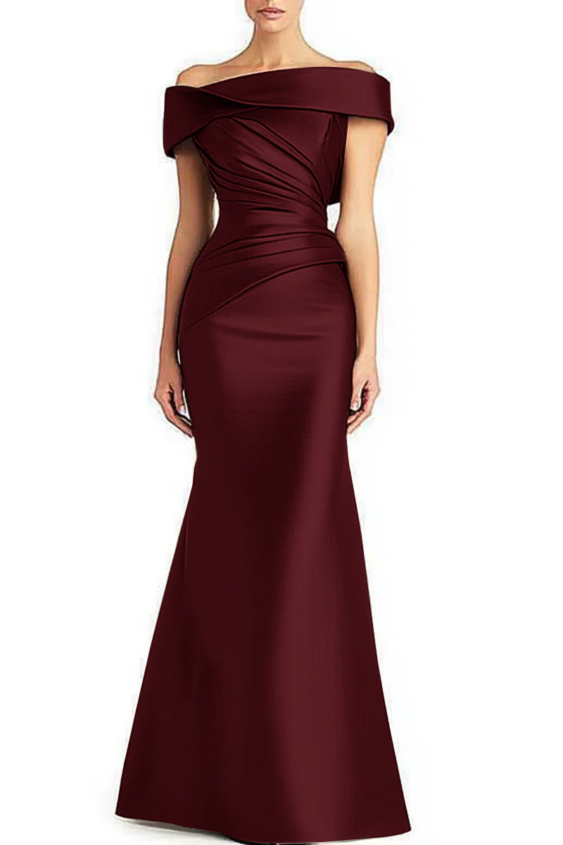 Evening Formal Dress Pleated Off-shoulder Elegant Maxi Dress Mother Of The Bride Dress Bridesmaid Dress