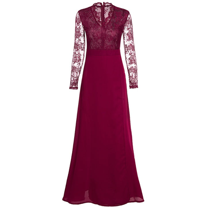 High Waisted Lace Long Sleeve Formal Bridesmaid Dress