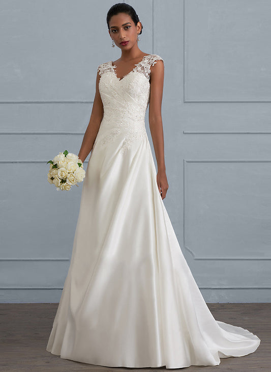 Royal Off-the-Shoulder Satin Wedding Dress with Dramatic Royal Train.