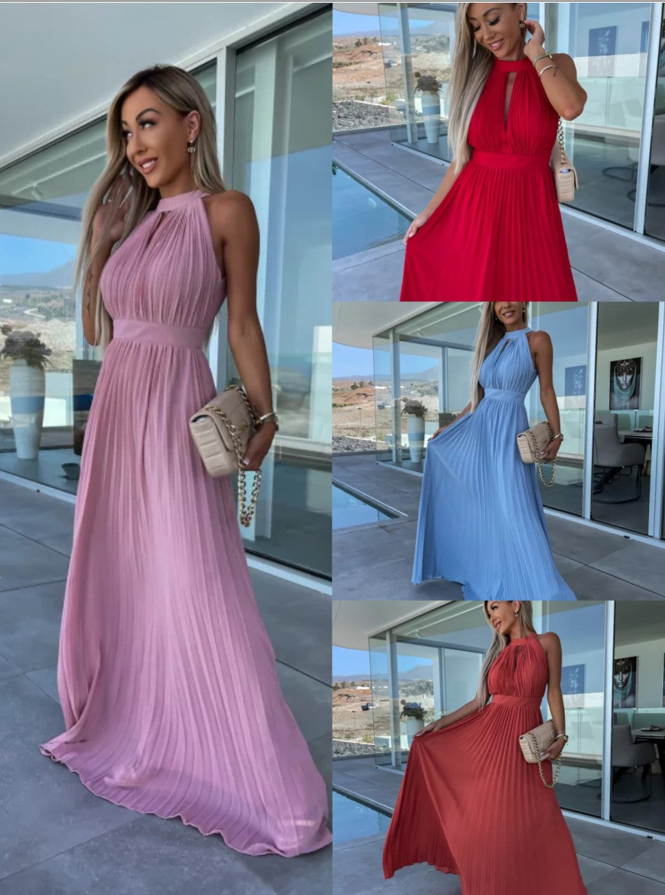 Pleated Maxi Dress with Halter Neckline luxury bridal gown by Bridal Boutique