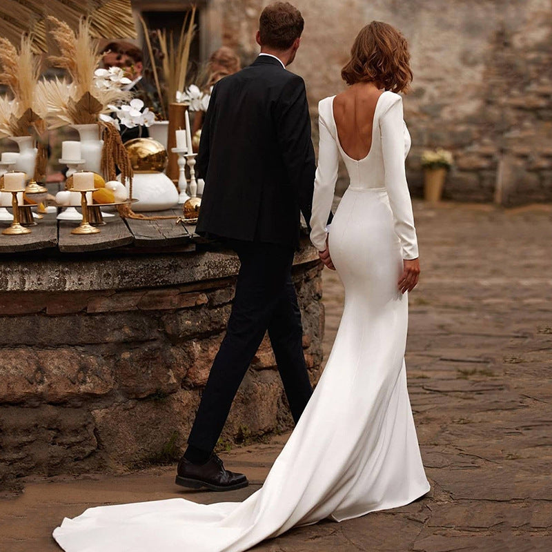 Romantic V-Neck Chiffon Bridal Gown | Flowy Beach Wedding Dress with Slit.