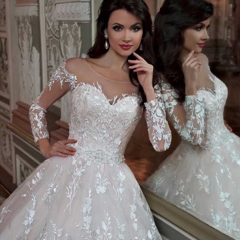 Long – Sleeve Lace Wedding Gown – A – Line Bridal Dress luxury bridal gown by Bridal Boutique