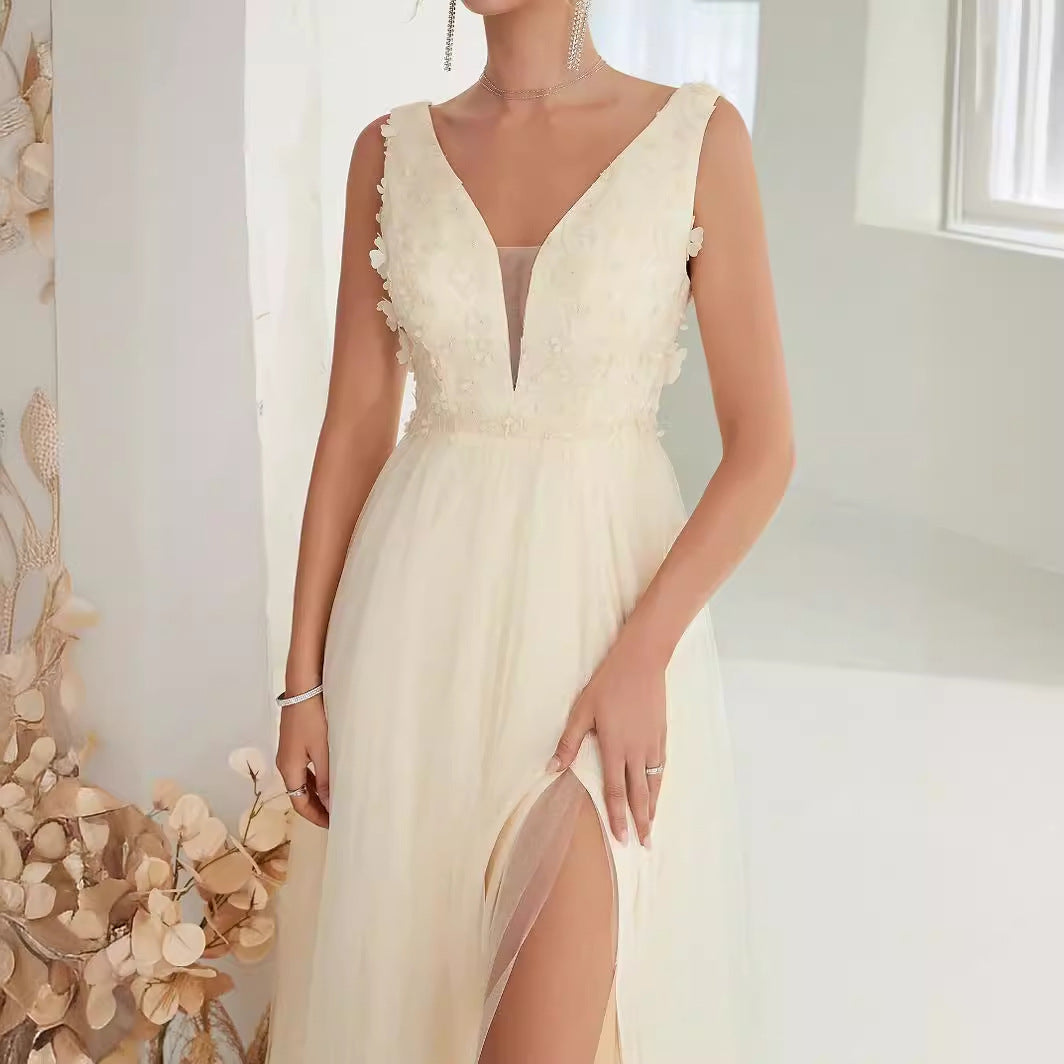 V-neck Sleeveless Lace Dress