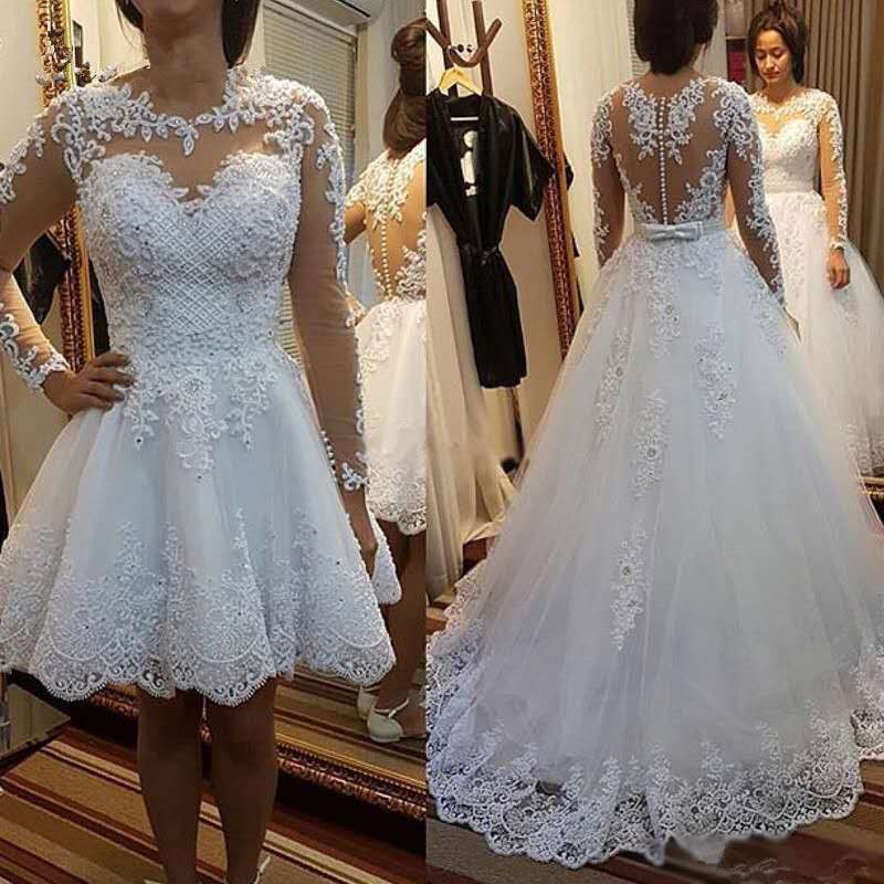 Lace Long Sleeve Detachable Wedding Dress