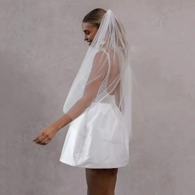 Corset Mini Wedding Dress - Structured Bubble Hem Bridal Dress with Straps.