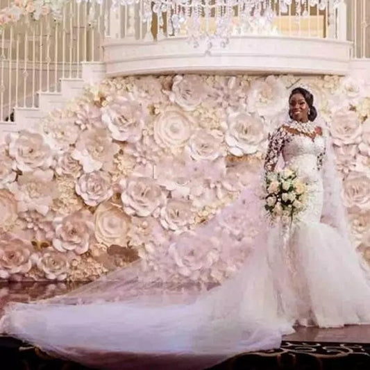 Illusion Long Sleeve Mermaid Wedding Dress - Regal Lace Applique Bridal Gown.