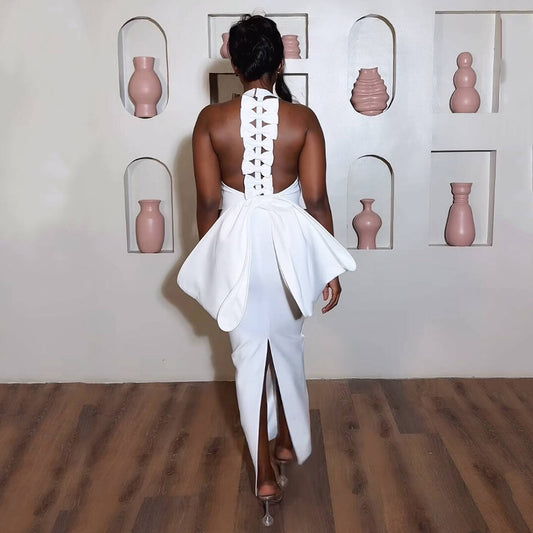 Women's Big Bow Backless Bandage Party Gathering Formal Dress