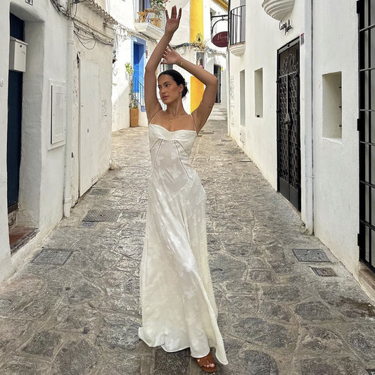 Elegant Floral Stenciled Sheer Maxi Dress