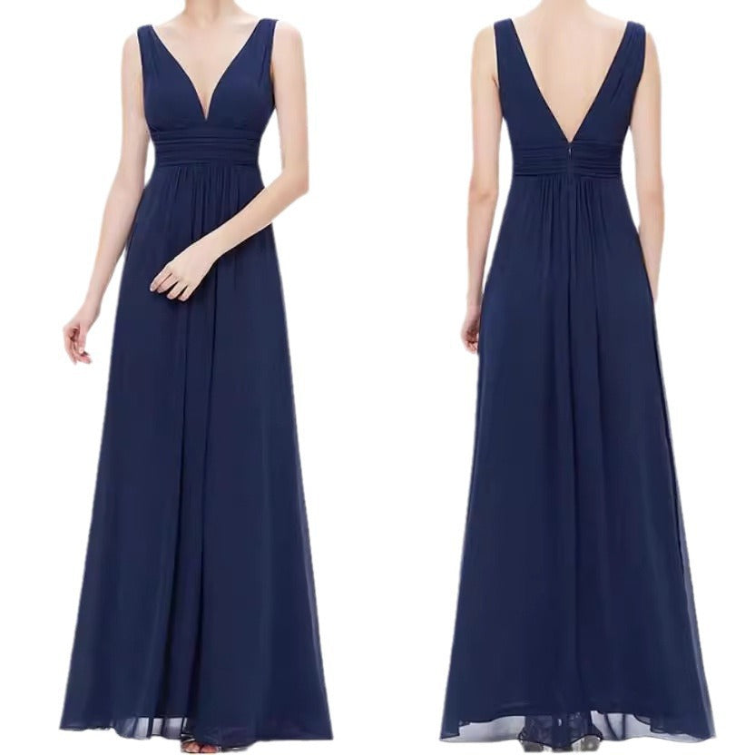 V-Neck Chiffon Maxi Dress with Ruched Waistband