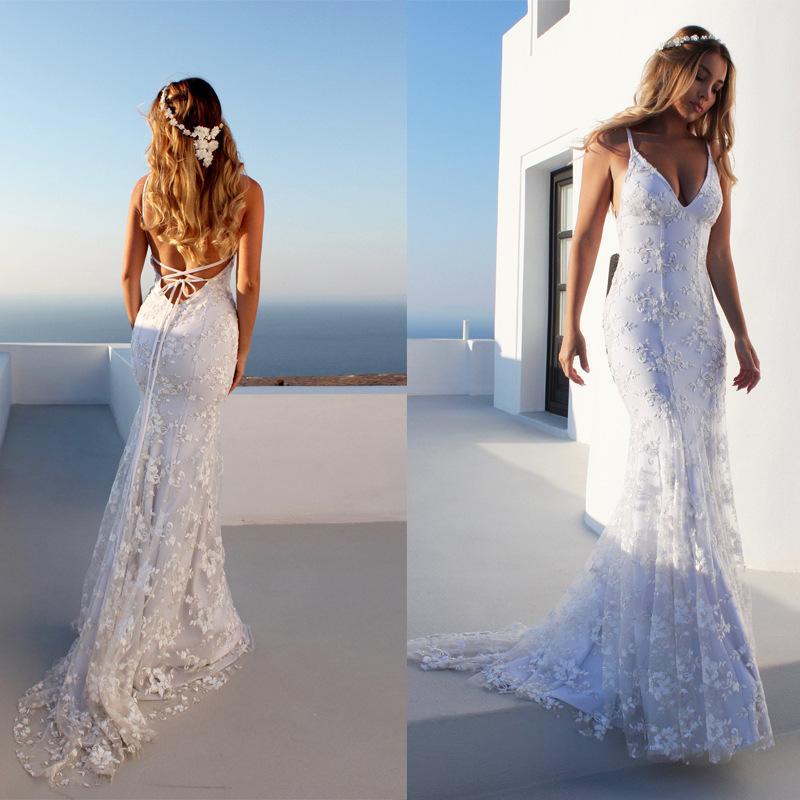 Lace Mermaid Wedding Dress with Lace – Up Back – Romantic V – Neck Bridal Gown. luxury bridal gown by Bridal Boutique