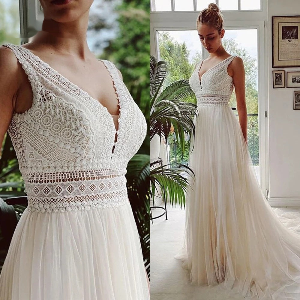 White Crepe Backless Maxi Dress with Train luxury bridal gown by Bridal Boutique