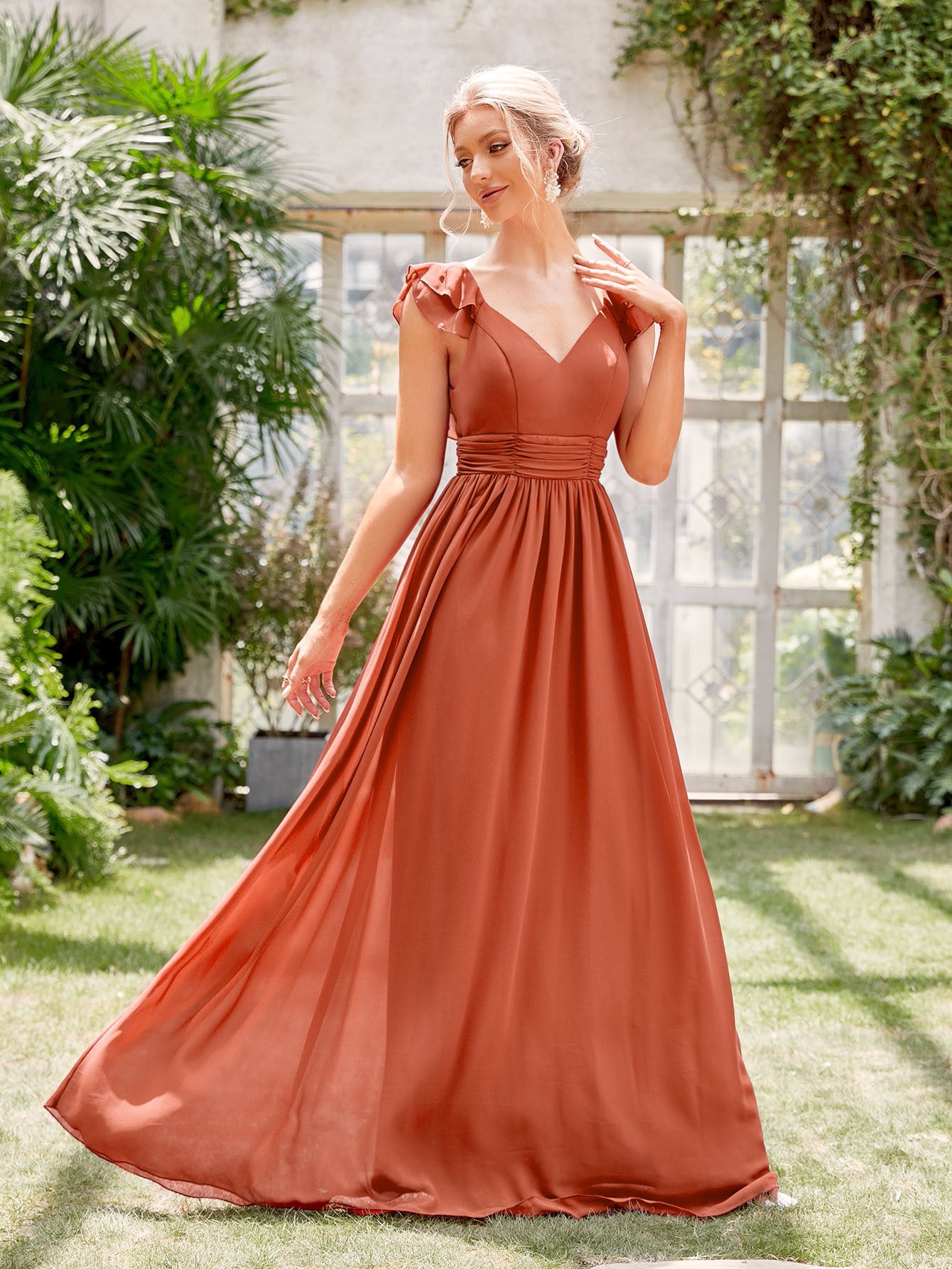 Chiffon Long V-neck Formal Cocktail Evening bridesmaid Dress