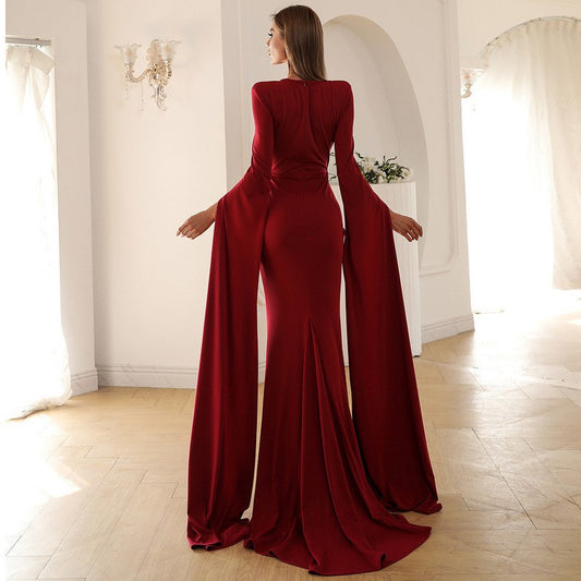 Missord Split Sleeve Mesh Insert Maxi Prom Dress