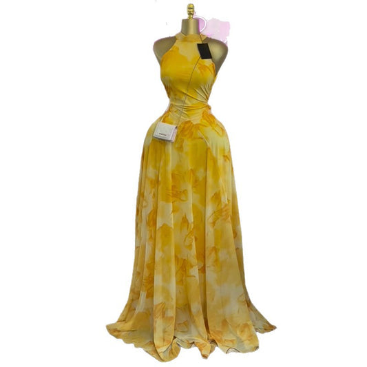 Half-high Neck Sleeveless High-waisted Figure-flattering A-line Maxi Dress