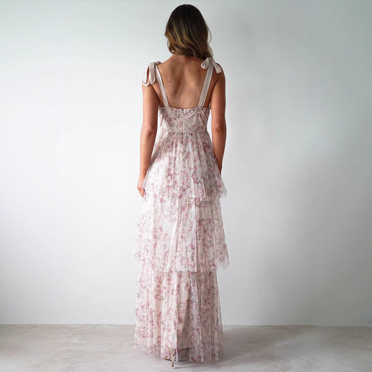 Strapless Backless Cake-Style Floral Print Dress