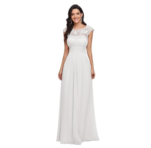 Women's Cover Sleeve Chiffon Pleated bridesmaid Lace Dress