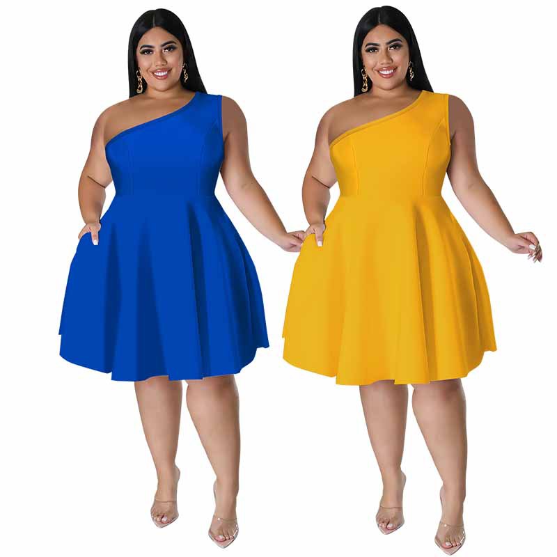 Plus Size One-Shoulder Mini Dress with Pockets
