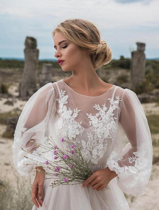 Round Collar Gauze Embroidered One-piece Wedding Dress