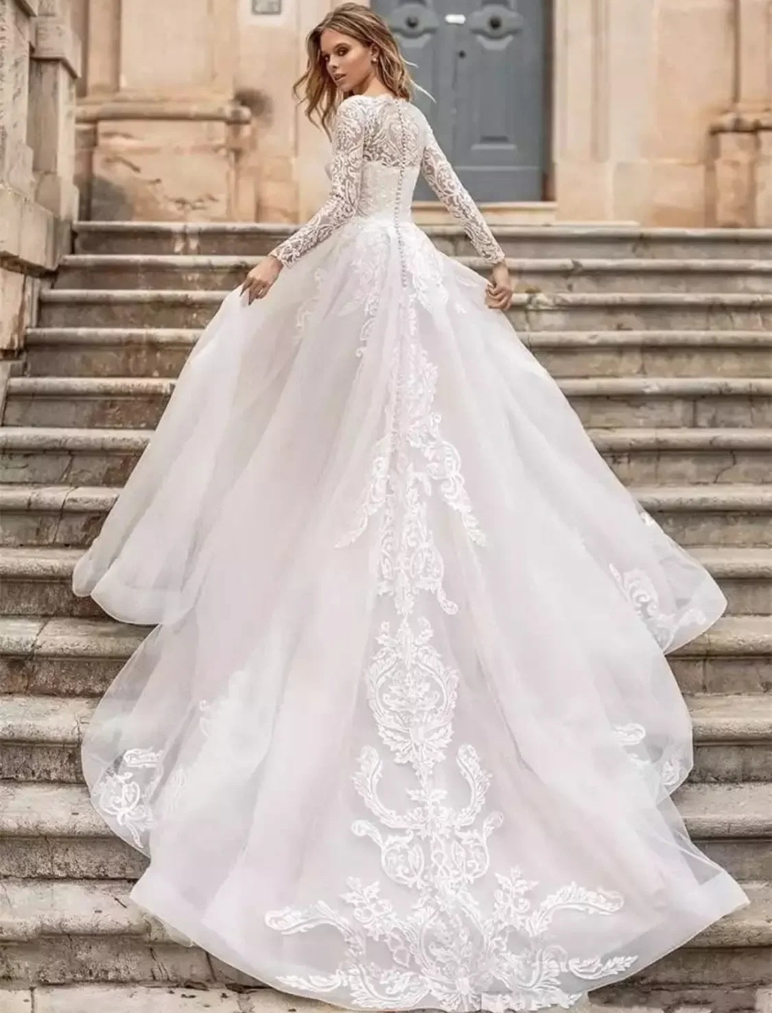 Off-The-Shoulder Lace Ball Gown Wedding Dress - Romantic Sweetheart Bridal Gown.