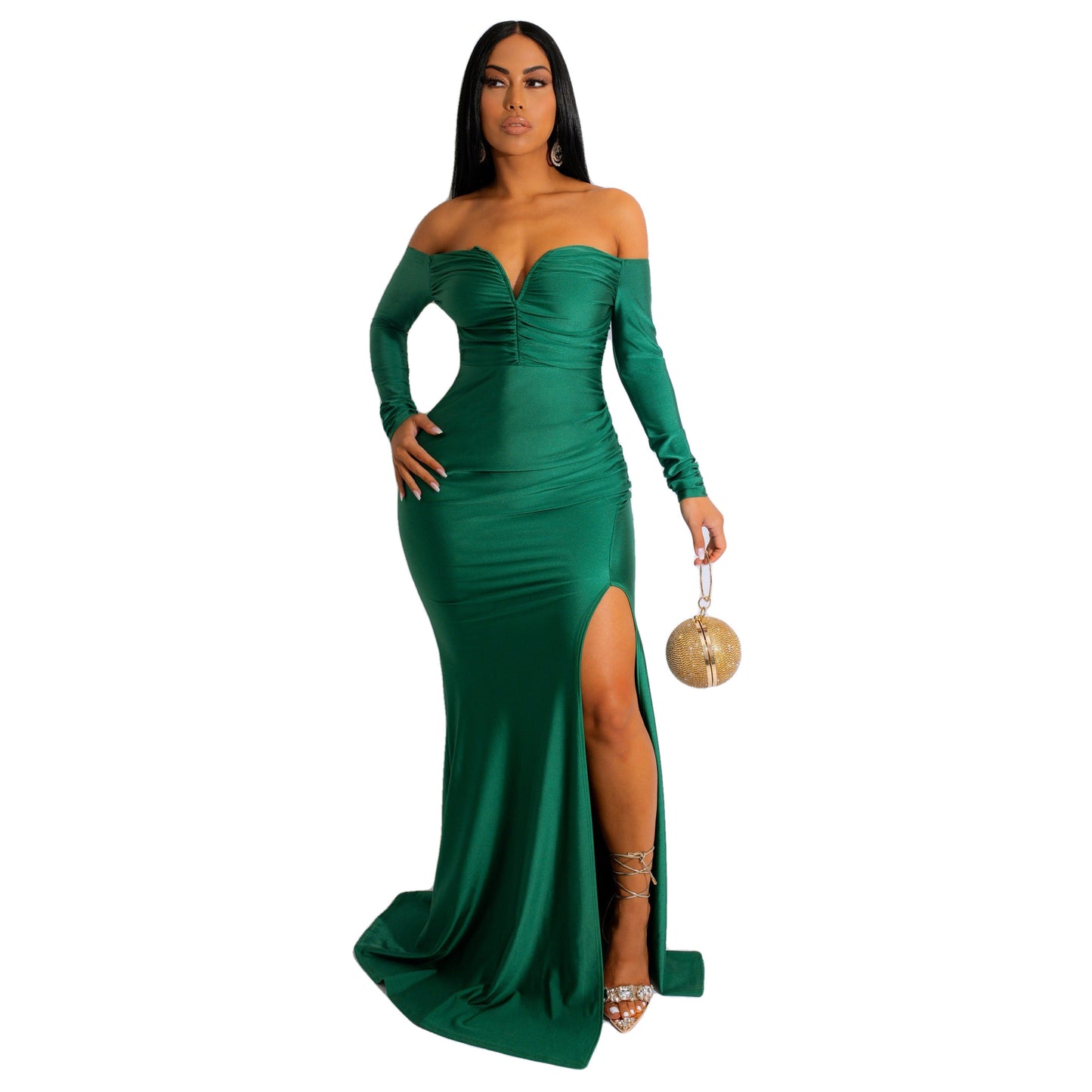 Chic Evening Gown – Rhinestone Bodice Chiffon Maxi