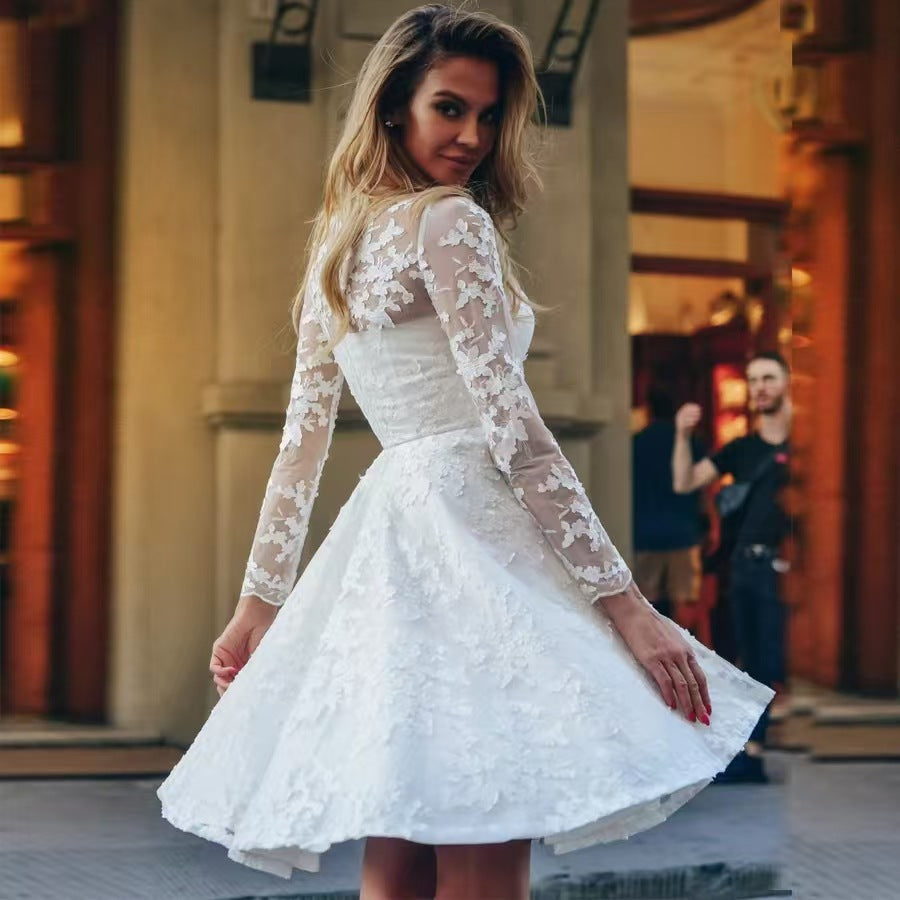 White Vintage Lace Women Formal Wedding Dress