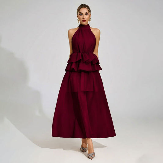 Flowy Ruffled Dress With A Halter Neckline