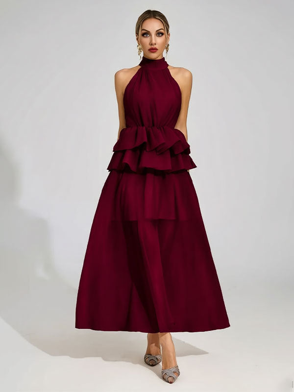 Flowy Ruffled Dress With A Halter Neckline