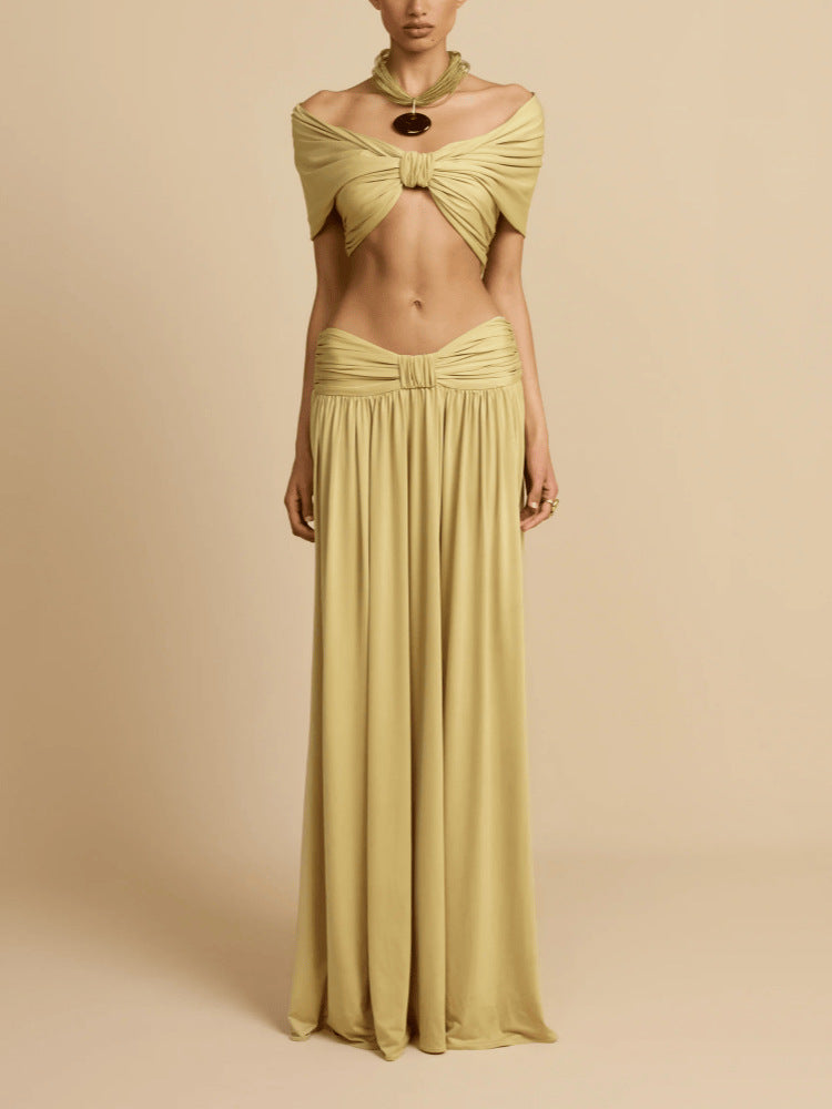 Two piece Waist-cinching Fashion Set Dress In Solid Color