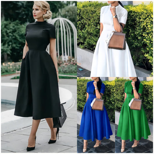 Women's Round Neck Short Sleeve Waist-controlled Casual Dress