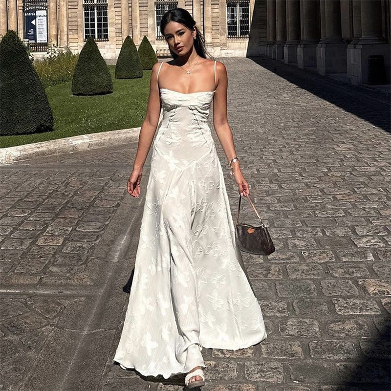 Elegant Floral Stenciled Sheer Maxi Dress