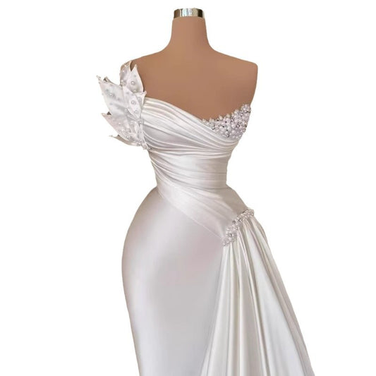 White Graceful Satin Simple Lightweight long Wedding Dress