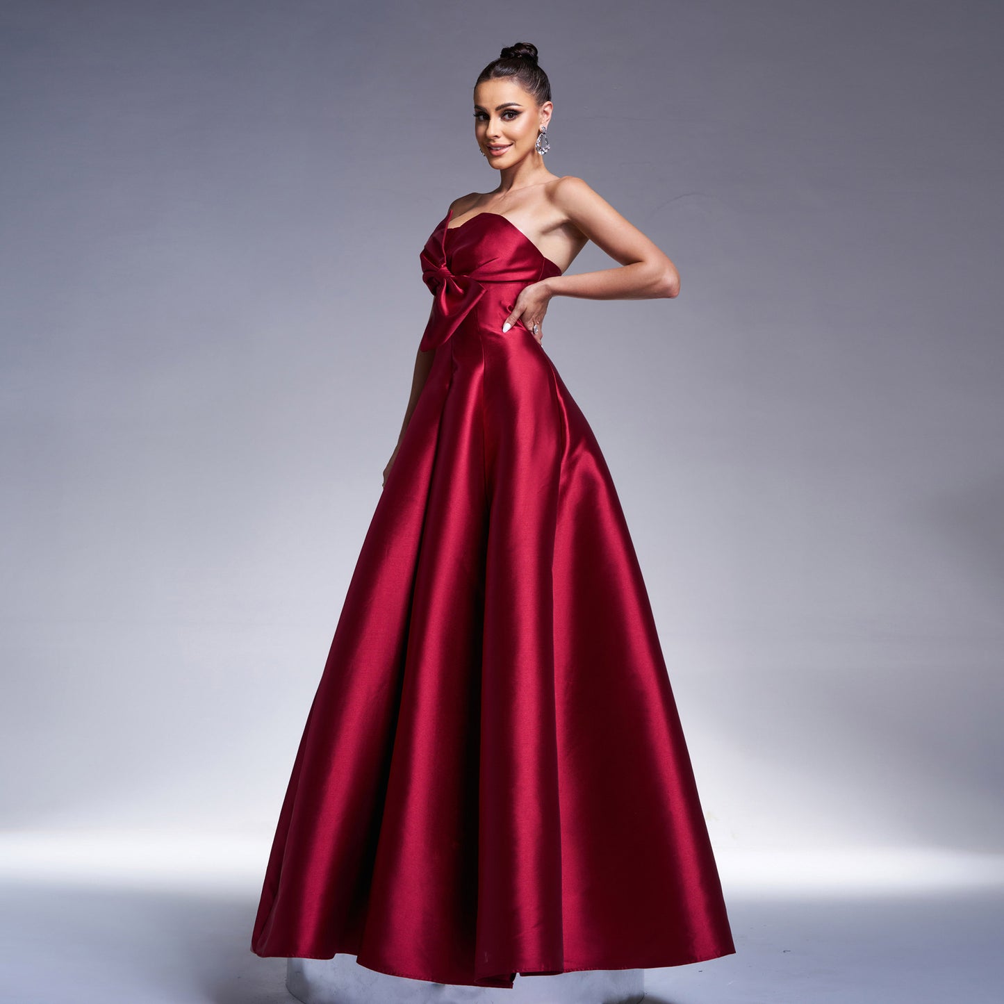 Elegant Long Formal Red Dress With Bow