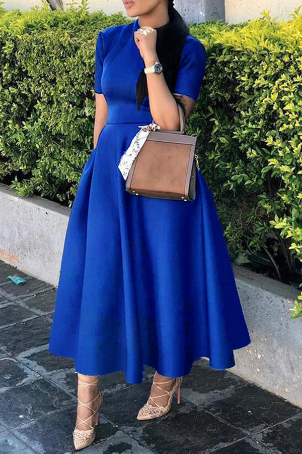 Women's Round Neck Short Sleeve Waist-controlled Casual Dress