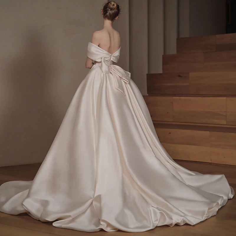 Satin Mermaid Wedding Dress with Detachable Overskirt - 2-in-1 Bridal Gown.