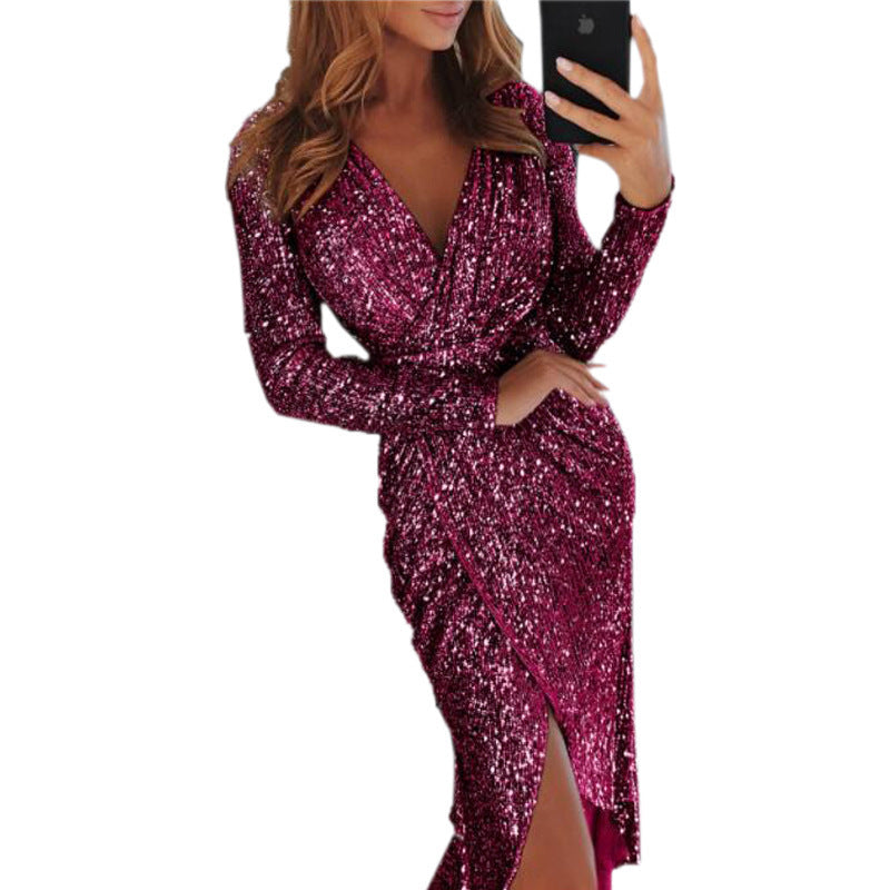 Sequined Collar Glittering Glitter Dress Dinner Sexy Dress
