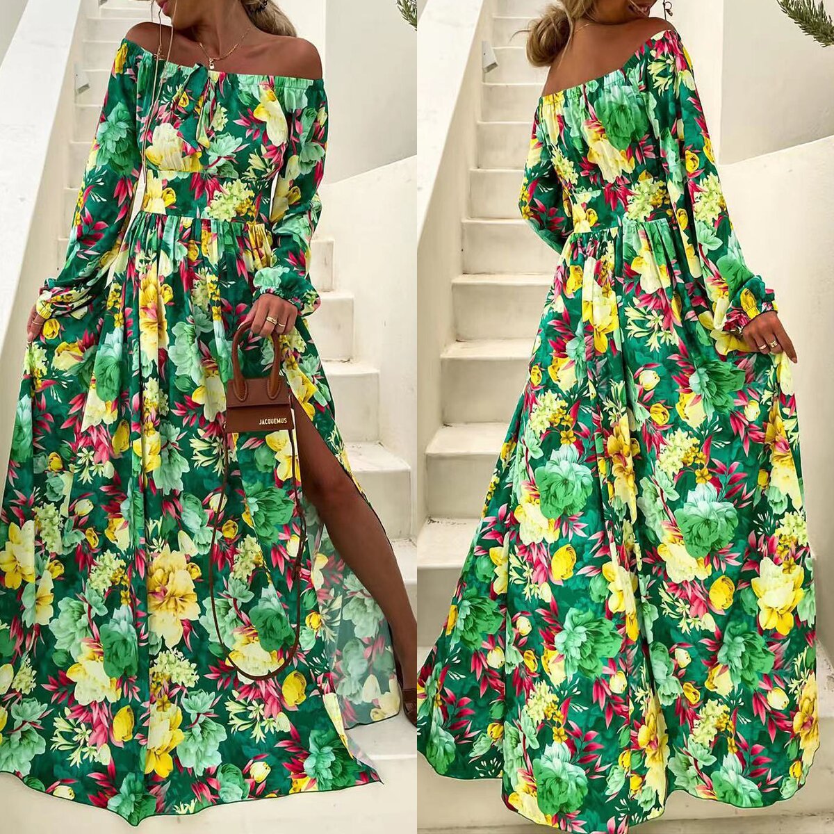 Boho bright multicolor long sleeve colorful summer Dress