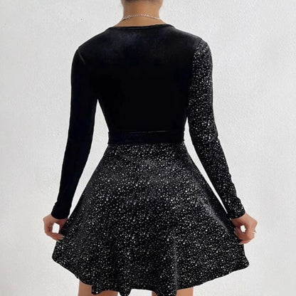 Fashionable And Elegant Long-sleeve V-neck Sequin Dress