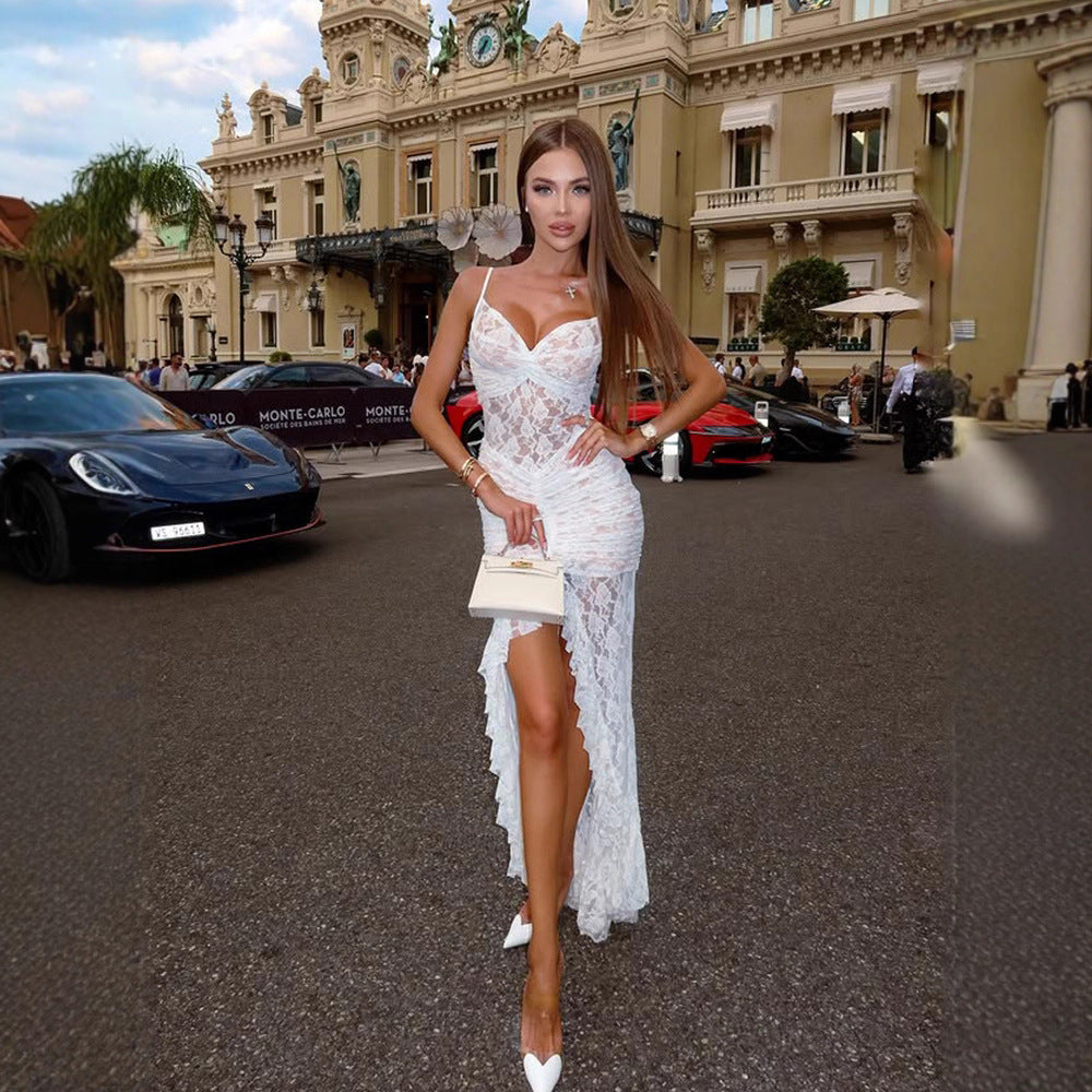 Slip Dress With A Slit And A Trailing Skirt Formal Gown