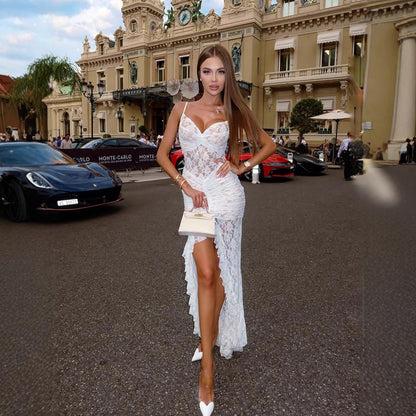 Slip Dress With A Slit And A Trailing Skirt Formal Gown