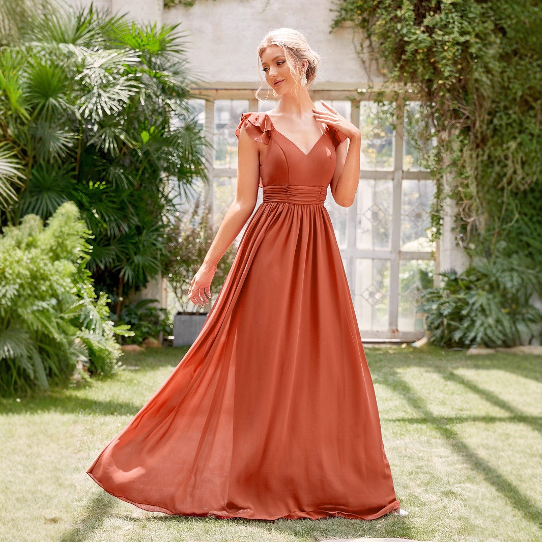 Chiffon Long V-neck Formal Cocktail Evening bridesmaid Dress